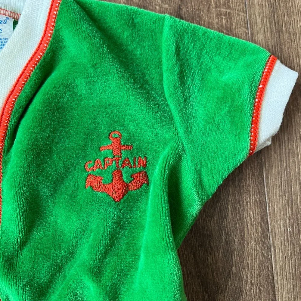 Vintage Carters Terry Captain Green Onesie Sz 18 M